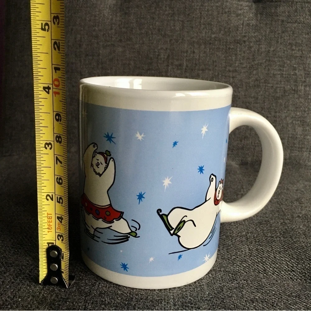 Ice Skating Bears Coffee Mug, Blue, White, 12 oz